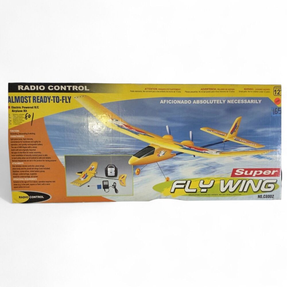 Fly Wing Super RC Airplane C8002 Almost Ready to Fly Vintage w/ Box Lid